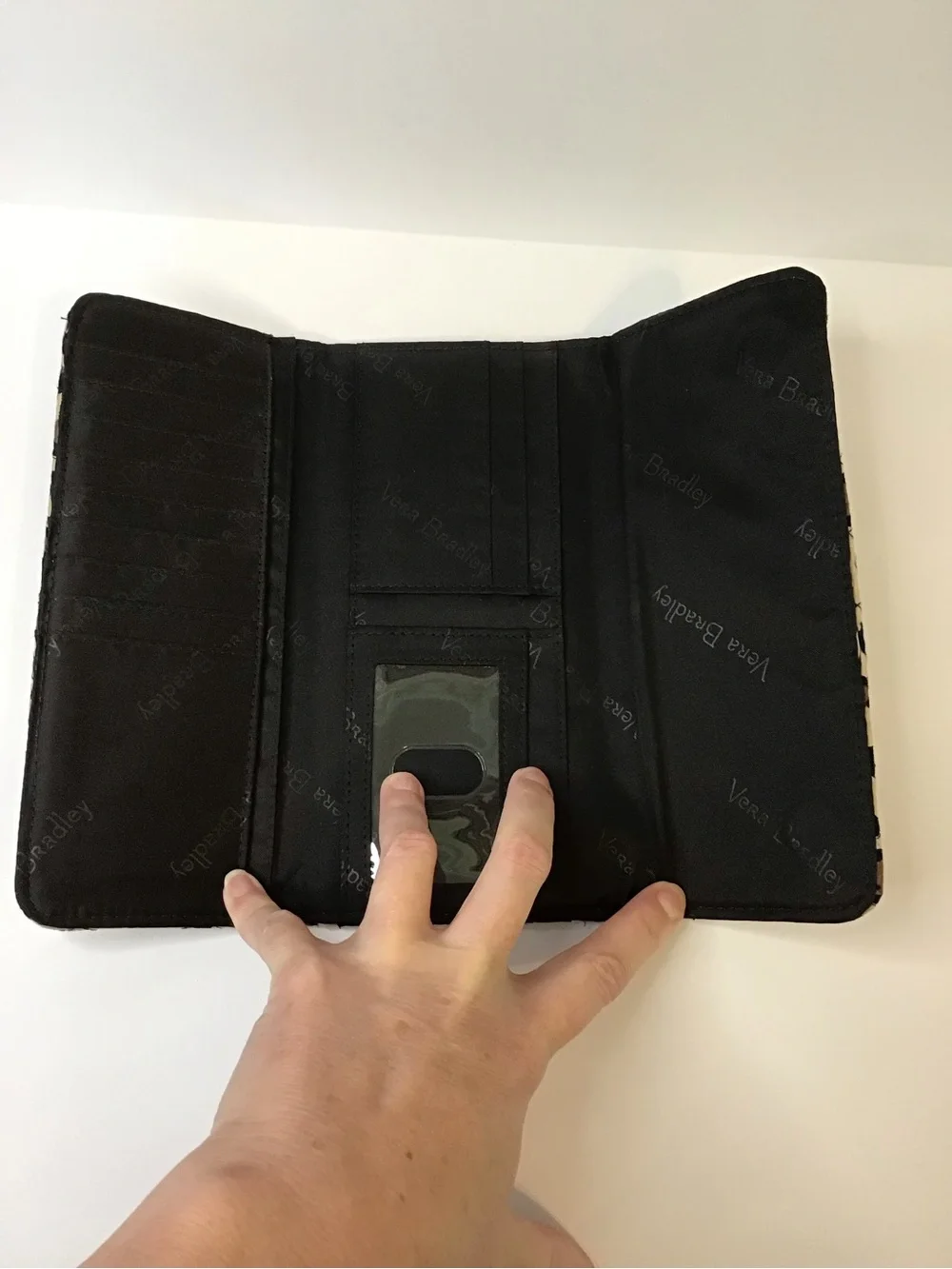 Vera Bradley Tan Brown Black Leopard Print Cotton Quilted Trifold Wallet